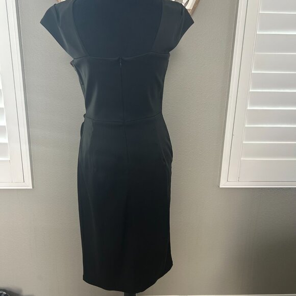 Tadashi Shoji Dress Black Body-Con Cocktail Sleeveless Ruched Square Neck SZ6 - Picture 5 of 12